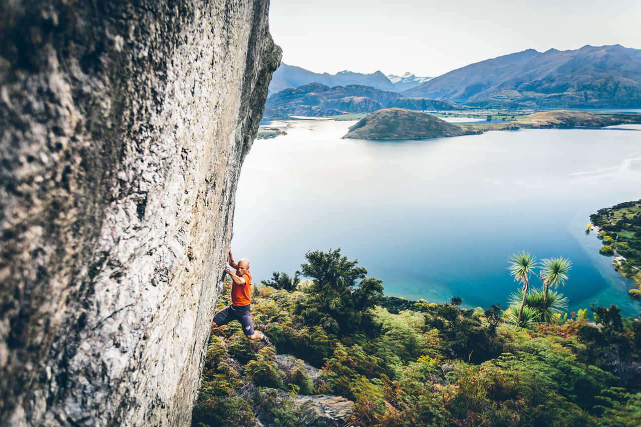 Rock Climbing and Bouldering above the lake and mountains