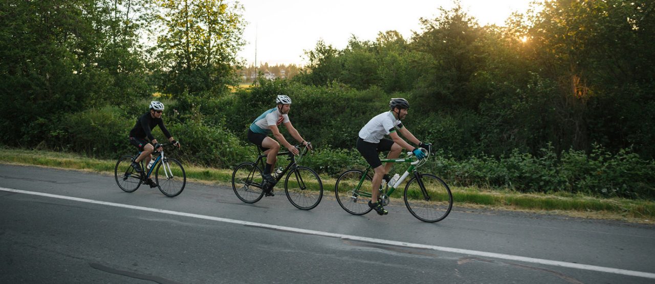 Action shot of cyclists riding hard.